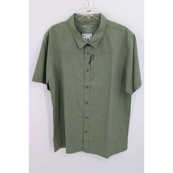 Costa Large Button Down Shirt Olive Green Short Sleeve Nwt - Picture 1 of 8
